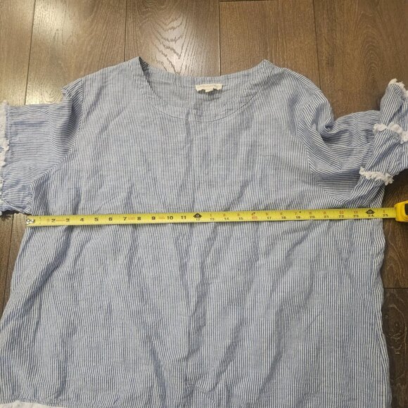 Cynthia Rowley Linen Blend Striped Blouse Boxy Fit Fringe 3/4 Sleeve Top Size 2x - Picture 6 of 14